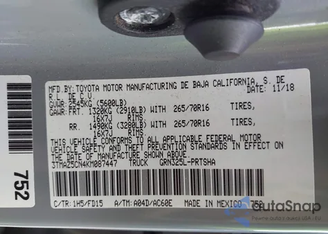 2019 Toyota Tacoma Trd Off Road from USA, damaged, VIN 3TMAZ5CN4KM087447